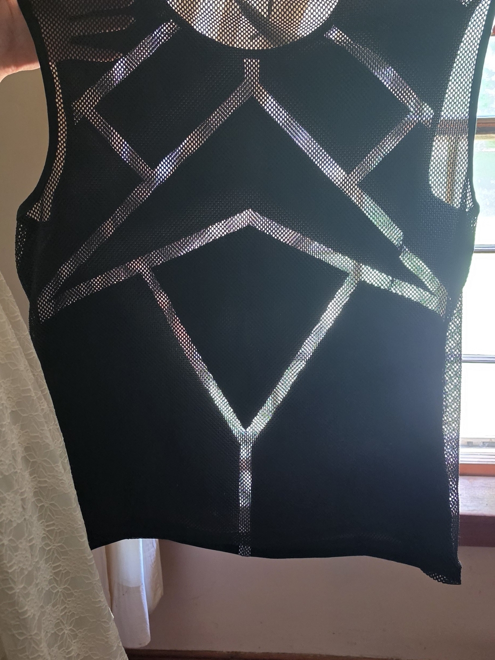 Black Mesh Geometric Accent Tank Top
